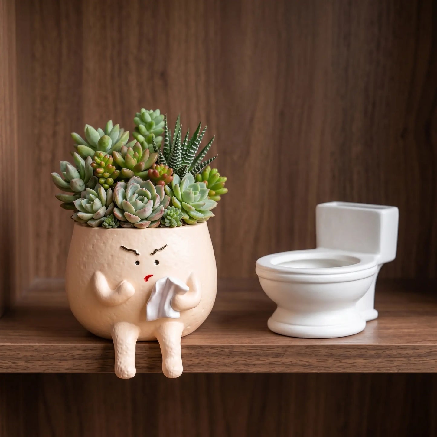 Face Planter Pots Funny Toilet Plant Pot for Indoor Plants, Cute Face Head Flower Pots Quirky Succulent Planters Gift Ideal for Home, Office, Christmas