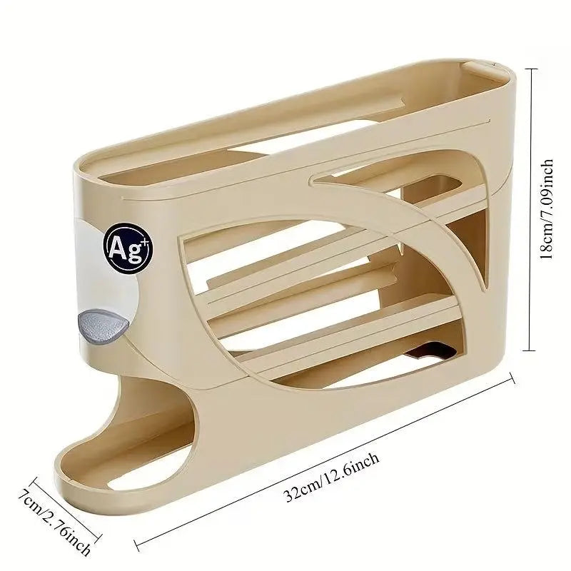 4-Tier Rolling Egg Organizer – Automatic Sliding, Stackable, Compact Fridge Storage Solution