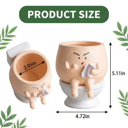 Face Planter Pots Funny Toilet Plant Pot for Indoor Plants, Cute Face Head Flower Pots Quirky Succulent Planters Gift Ideal for Home, Office, Christmas
