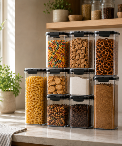 Multipurpose Food Storage Containers Set - Clear Jars with Lids for Cereal, Candy, and Dry Goods